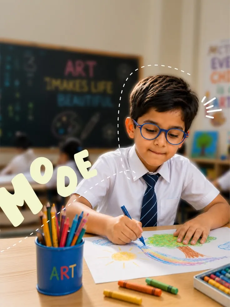 A young student concentrating on his work in class